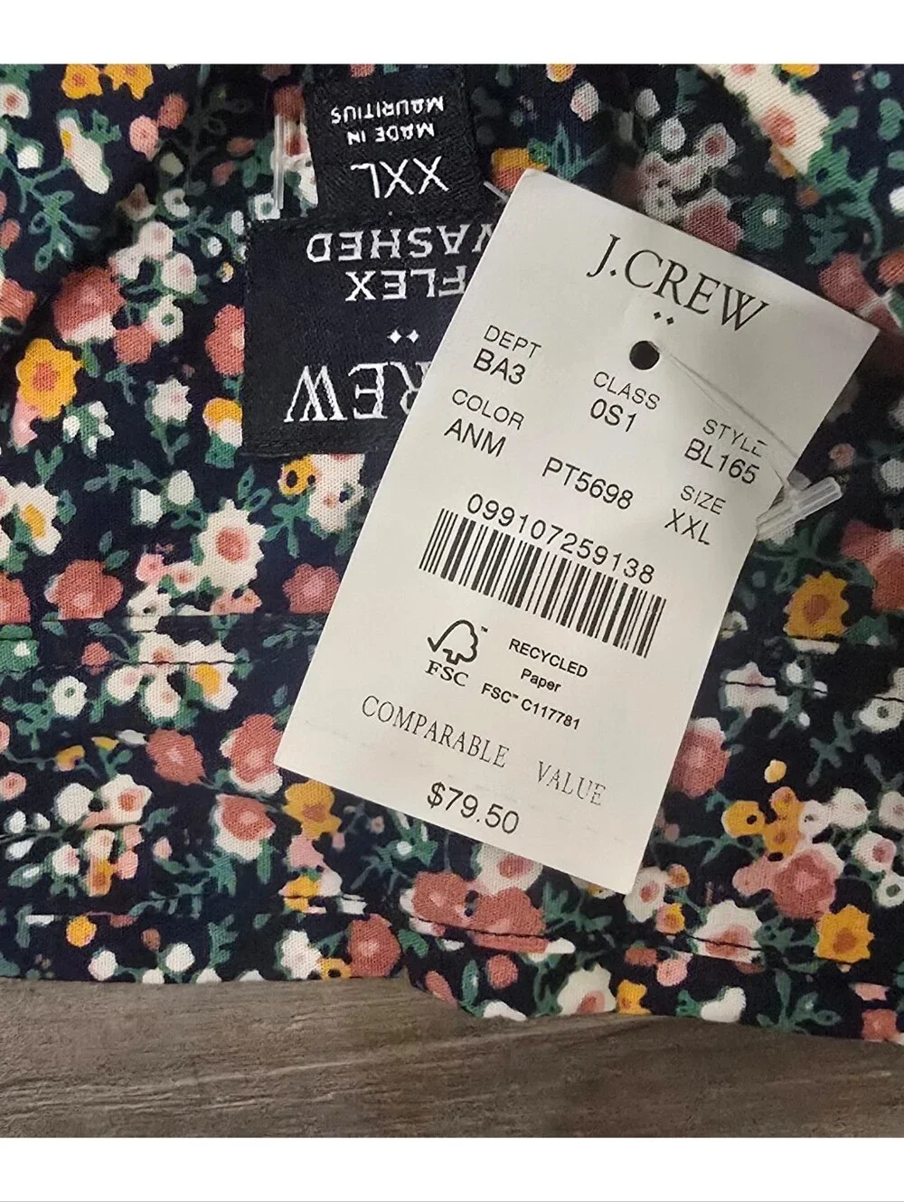 J.Crew Men’s Flex Washed Floral Button Up Shirt XXL Multicolor NWT `$79.50
